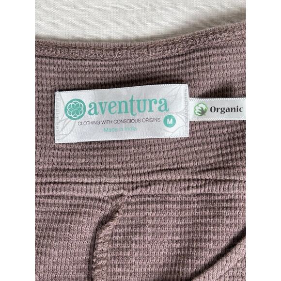Aventura Organic Cotton embroidered mocha brown pullover waffle knit top Sz M - Picture 3 of 7
